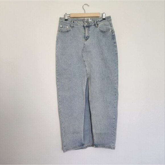 Princess Polly Alaskan  Blue High Waisted Front Slit Midi  Skirt Size 8 - Picture 1 of 5